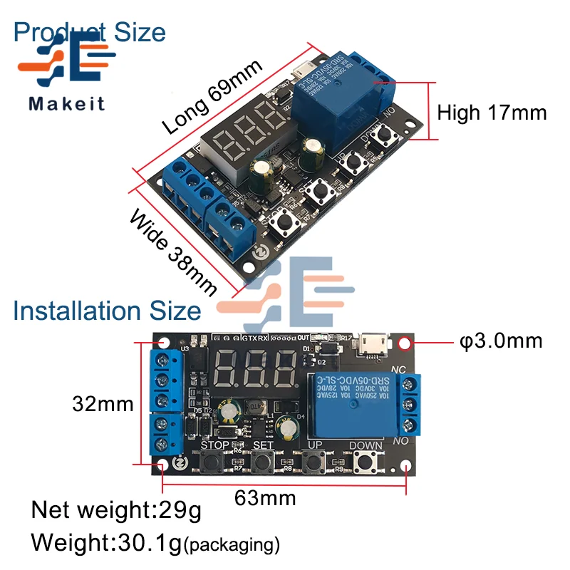Постоянный ток 5-30V Модуль реле задержки таймера Управление цикл запуска времени