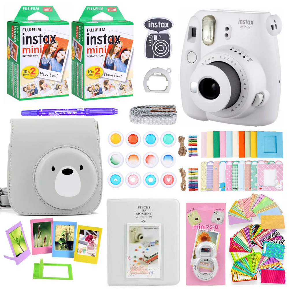 Smoky White Фотокамера моментальной печати Fujifilm Instax Mini 9 с 40 листами бумаги для мини-пленки наплечный ремень сумка аксессуары комплект - Цвет: Smoky White
