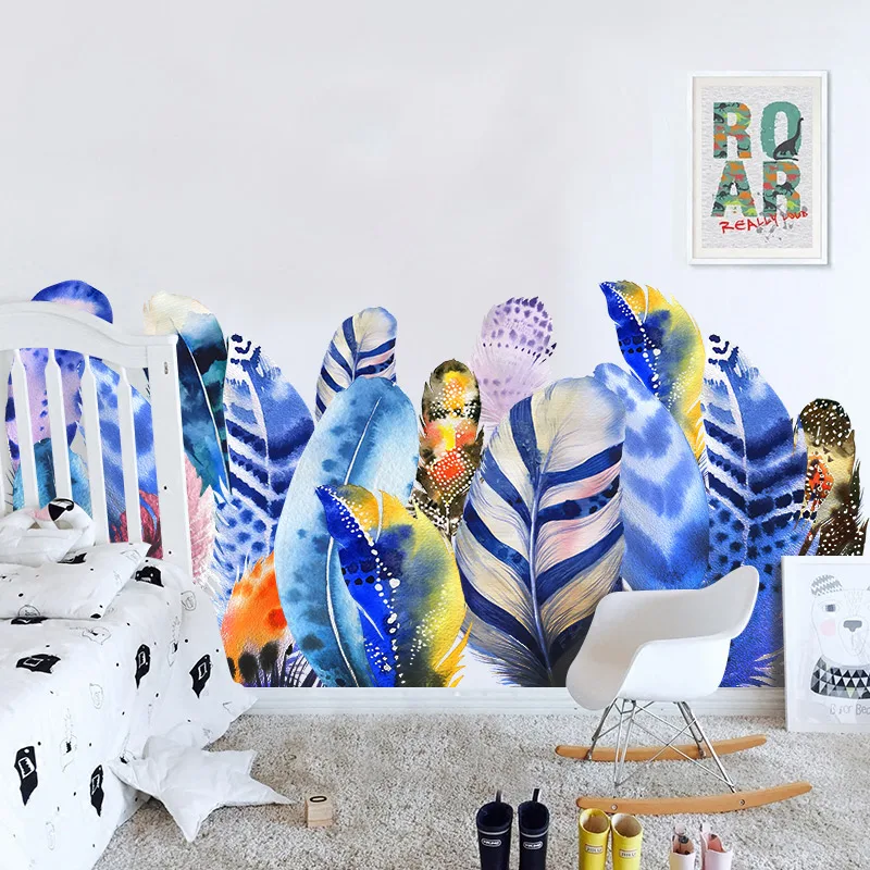 

DIY Colorful Feathers Wall Stickers Boy Girls Teenager Bedroom Living Room Decoration Aesthetic Self Adhesive Wallpaper 3D Art