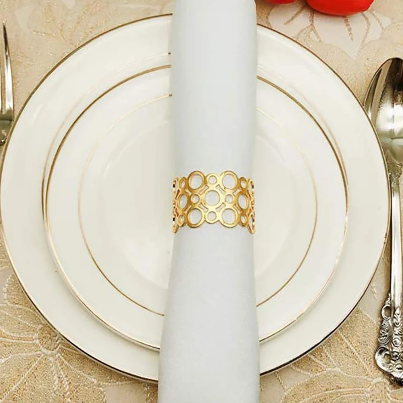 

Napkin Ring, 8-Piece Metal Napkin Holder, Party Dinner Christmas Table Decoration, Hollow Round Design Napkin Ring