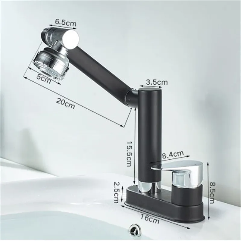 

Rotatable Folding Bathroom Basin Faucets Hot & Cold Lavatory Sink Mixer Tap Single Handle Deck Mount Crane Vessel White/Black