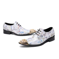 business men oxford printed genuine leather shoes wedding casual dress shoes lace up pointed derby