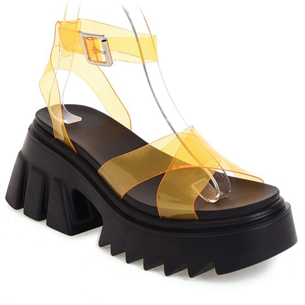 

Sorphio Hot Sale Platform Sandals For Chunky Heel 2021 New Summer Sandals Open Toe Buckle Strap Leisure women's Yellow Shoes