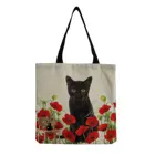 Модная красная женская сумка с цветочным принтом черного кота, складная вместительная сумка-тоут, женская сумка на плечо, Льняная сумка с индивидуальным рисунком