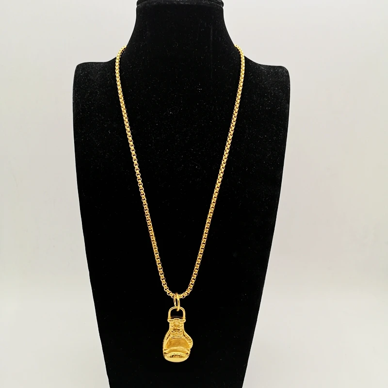 

New Hot Brand Men Stainless Steel Boxing Gloves Pendant Choker Necklace Punk baseball Glove Mens necklace 3 Colors CARA0225