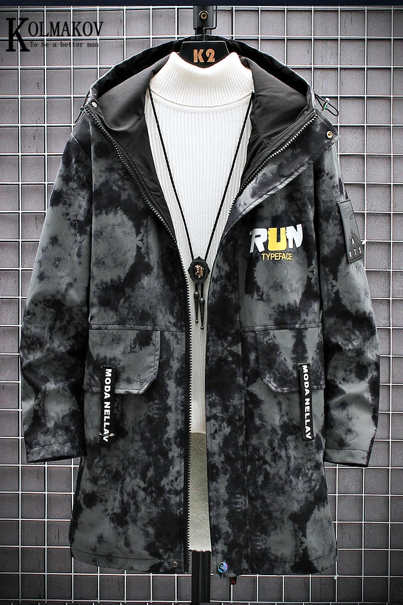 

KOLMAKOV 2021 Spring And Autumn New Men's Jacket Medium To Long Windbreaker Hooded Casual Male Coat 3 Color Size M-3XL