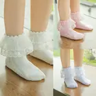 Осенне-зимние детские носки для девочек красивые короткие хлопковые носки принцессы с кружевными оборками