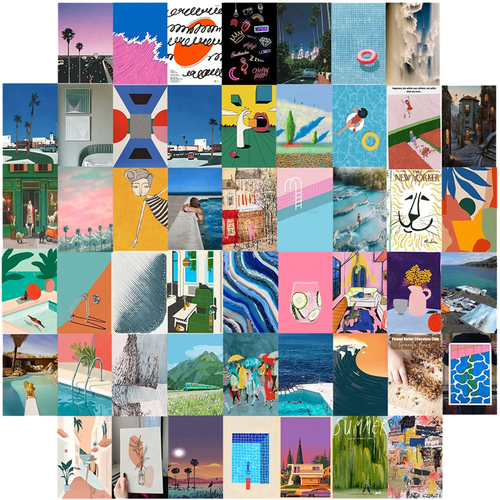 50Pcs Blau Ästhetische Bild für Wand Collage Kits Sommer Pool Collage Druck Mode Wohnzimmer Wand Dekorationen für Kinder