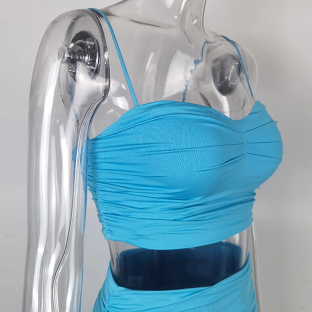 

Fyrneh Summer Women Strapless Bodycon Crop Top Ruched Mini Skirt Two Piece Set Backless Sexy Elegant Chic Party Club Clothes