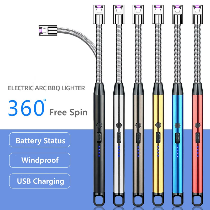 

360 Degree Flexible Arc USB Electric Rechargeable Flameless Lighters Windproof Plasma Kitchen Gas Stove Candle BBQ Lighter