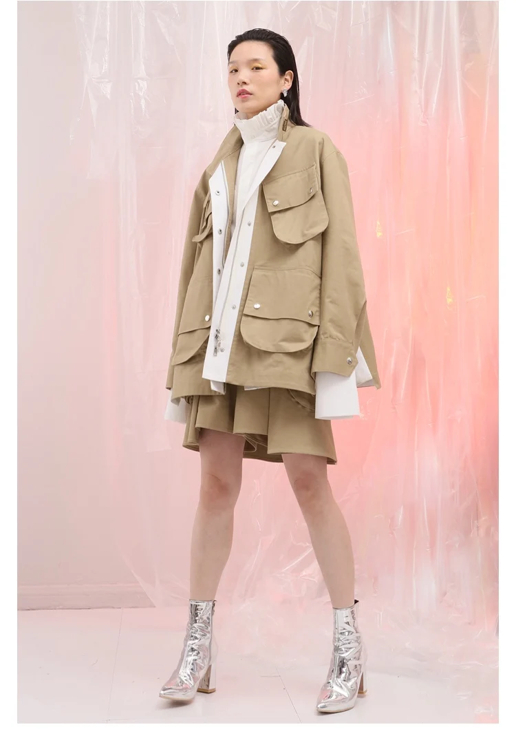 IRINAL06 FW коллекция негабаритных лоскутное стиль сафари женский плащ