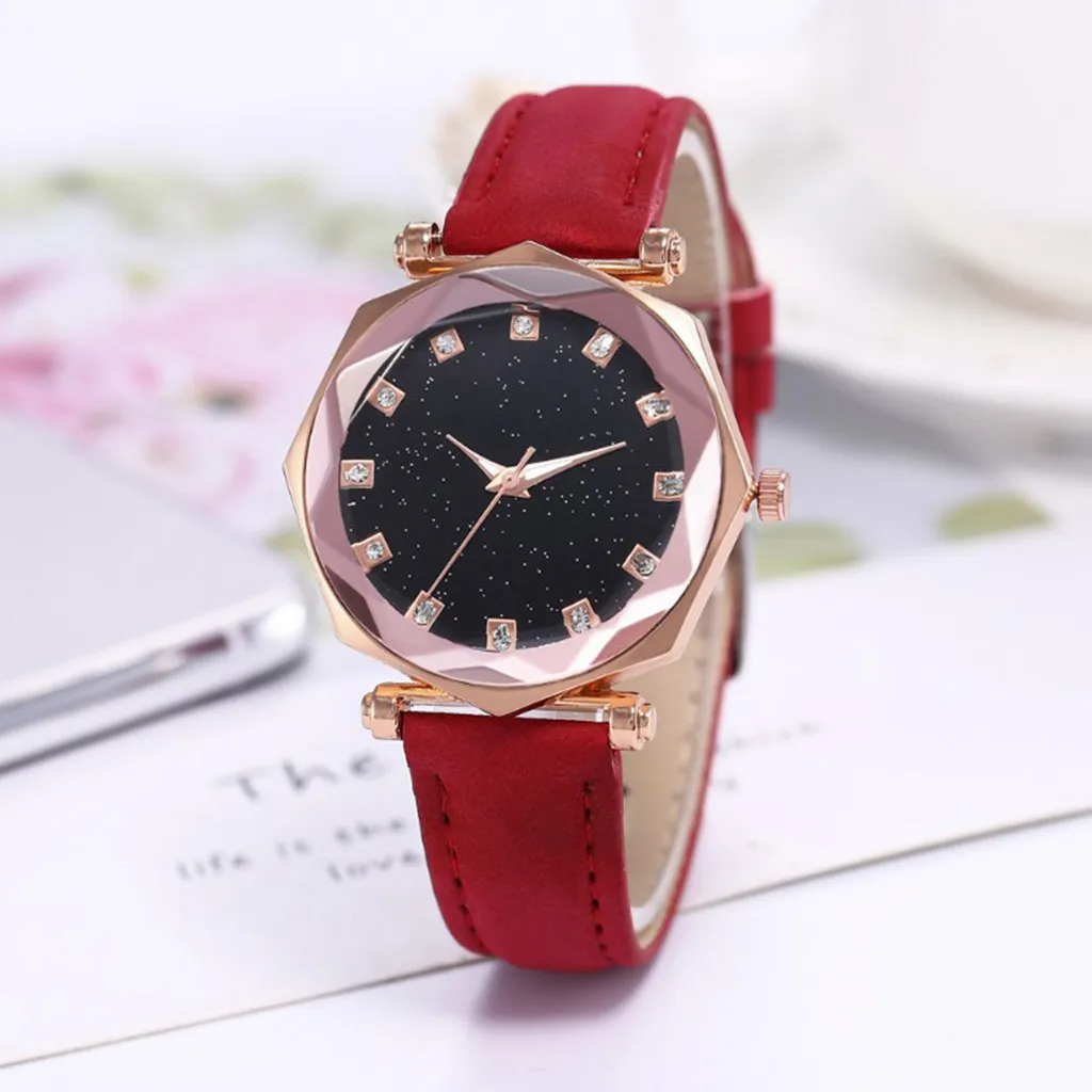 Модные женские кожаные Аналоговые кварцевые наручные часы со стразами браслет