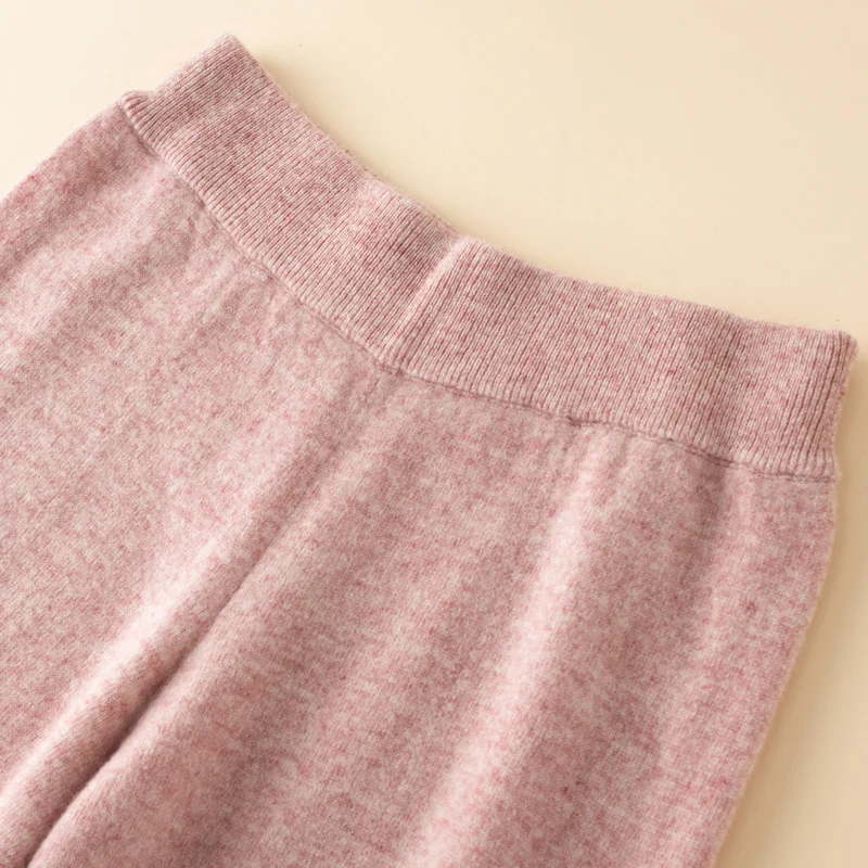 Women's 100% Cashmere And Wool Soft Waxy Comfortable Camel Pants Female Pure Knitted Wide Leg Pants Elastic Casual Loose Knitte