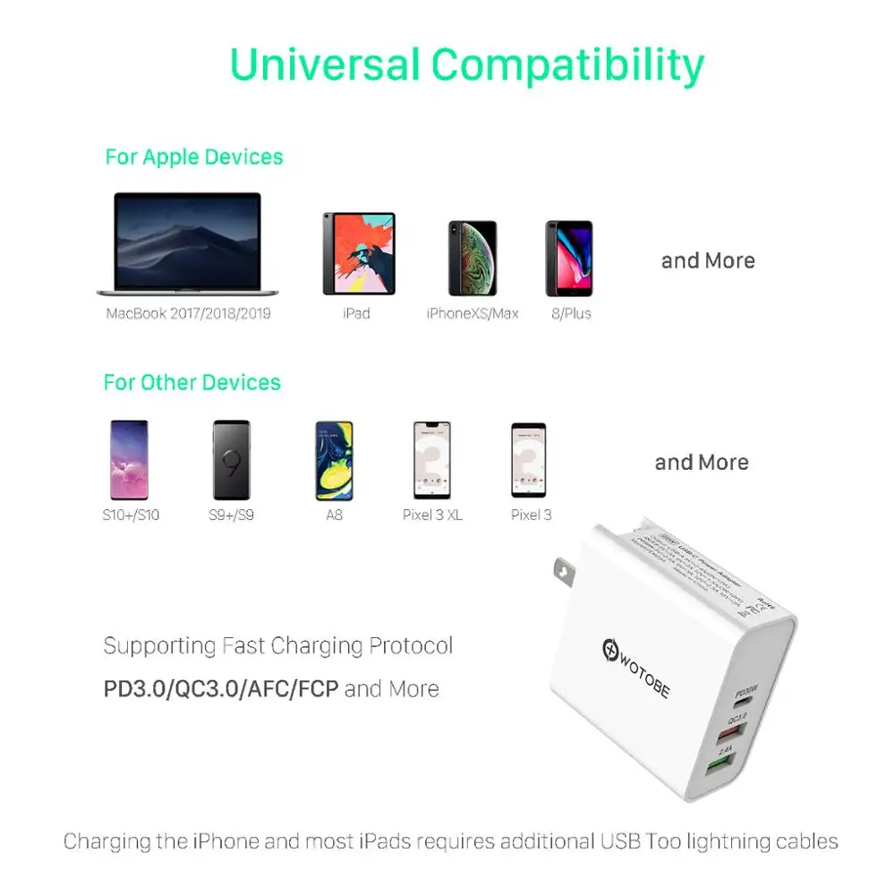 60 Вт TYPE-C USB-C зарядное устройство, PD30W QC3.0 зарядное устройство для huawei USB-C ноутбуки MacBook Pro/Воздушный iPad Pro iPhone 11/x/8 s9/s10/note9