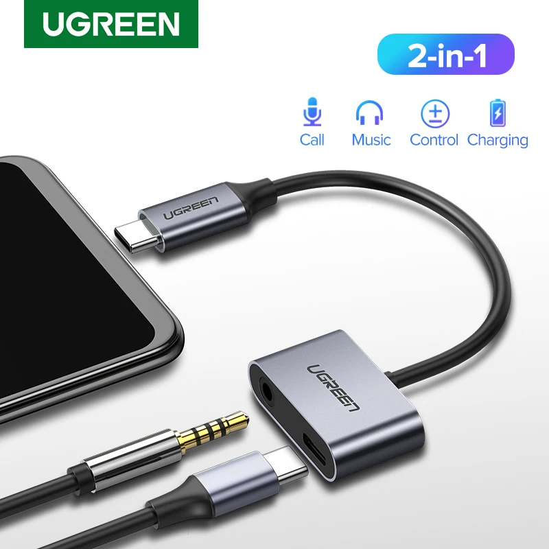 

UGREEN 2-in-1 USB C to 3.5mm USB C Charging Headphones Adapter with Fast Charging USB Type C to 3.5mm Audio AUX Cable For Xiaomi