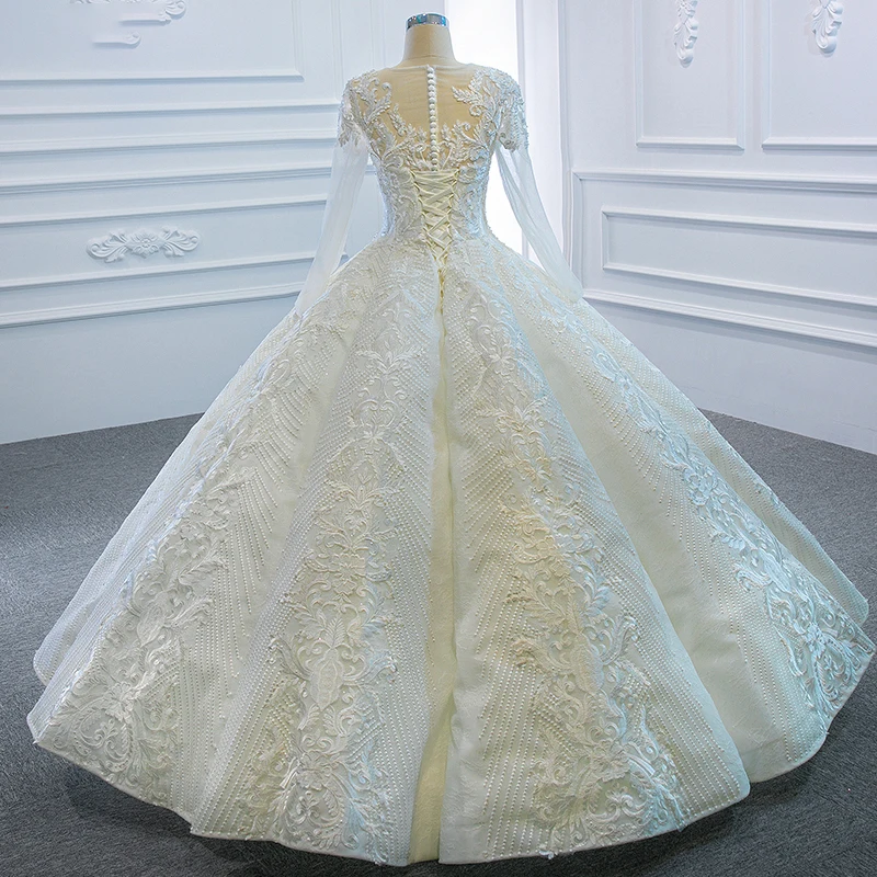 J66812 Jancember Swolllen Wedding Dresses O-Neck Long Sleeves Applique Ball Gown Abiti Da Sposa Vestido Branco свадебные платья