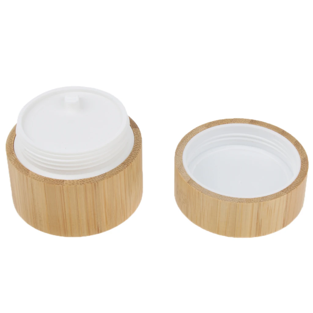 

2pcs Bamboo Cosmetic Refillable Cream Empty Lip Balm Container Jar Pot Makeup Case Box