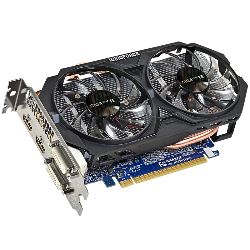 Видеокарта GIGABYTE WINDFORCE 2X GTX 750 Ti с NVIDIA GeForce GPU 2 ГБ GDDR5 128 бит видеокарта для ПК б/у