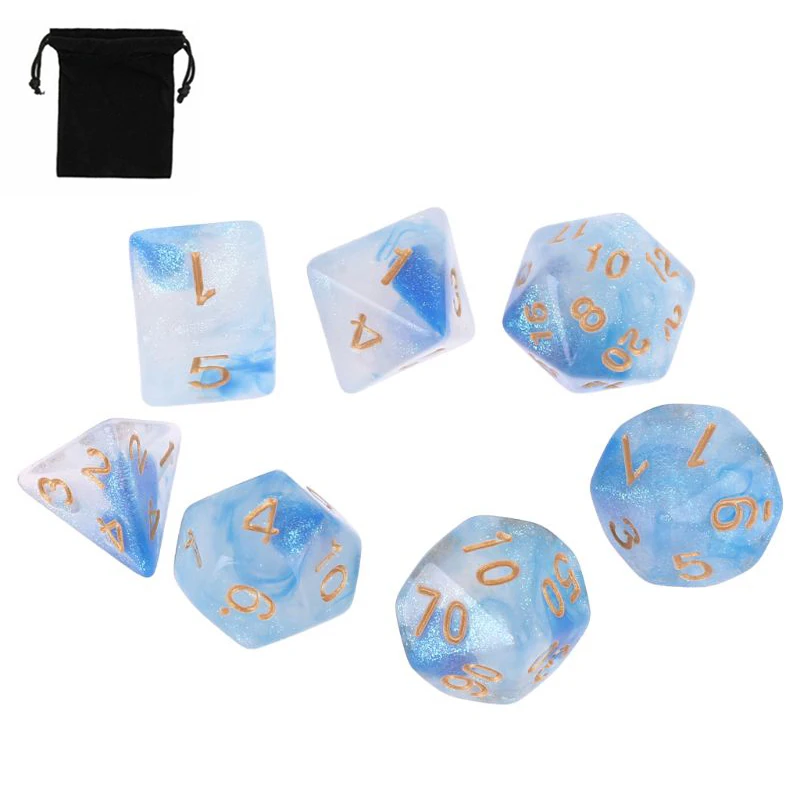 7 шт. Акриловые Блестящие многогранные игральные кости Двойные Цвета D4 D6 D8 D10 D12 D20