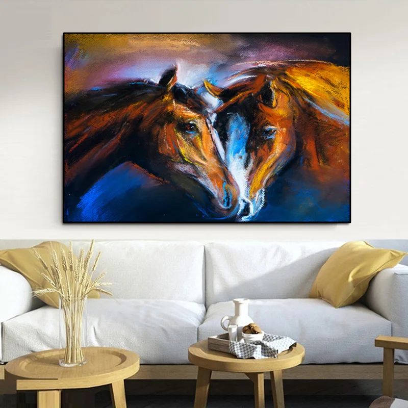 

Modern Animal Posters and Prints Kiss Horses Oil Painting Printed on Canvas Wall Art Pictures for Living Room Cuadros Home Decor