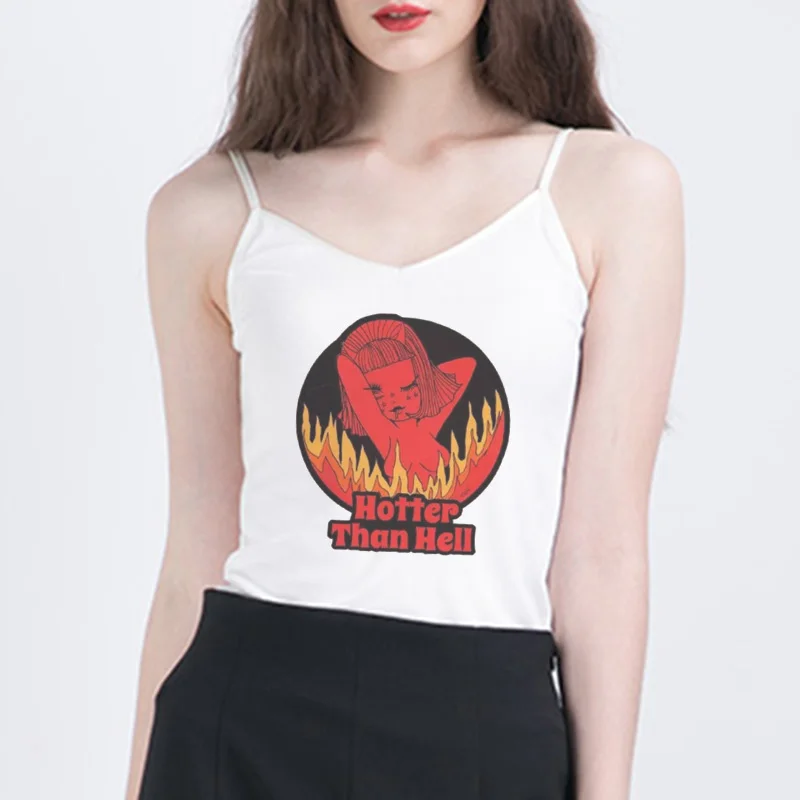 Женский короткий топ с принтом дьявола повседневный облегающий Топ без рукавов в