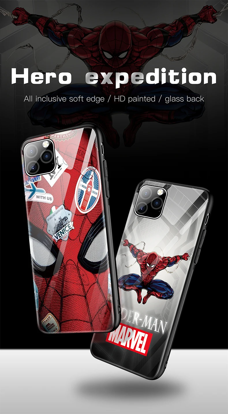 Чехол из закаленного стекла для телефона Marvel с человеком-пауком для iPhone 11 Pro Max XSmax XR XS X 8 7 6s 6 Plus, роскошный защитный чехол