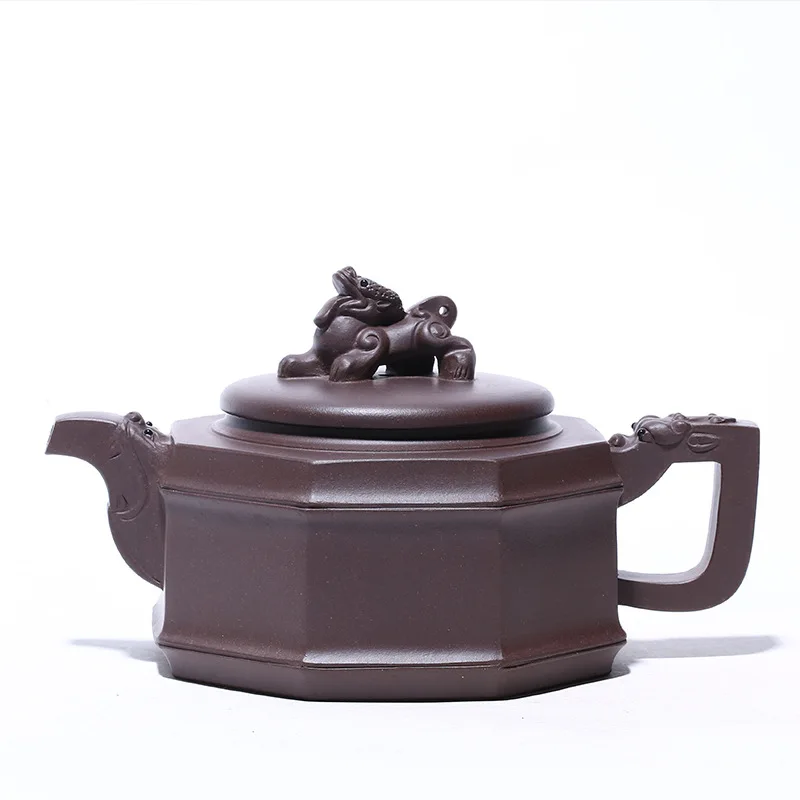 

Yixing raw ore purple clay teapot famous craftsman's Handmade eight square kylin Teapot Set tea set gift box