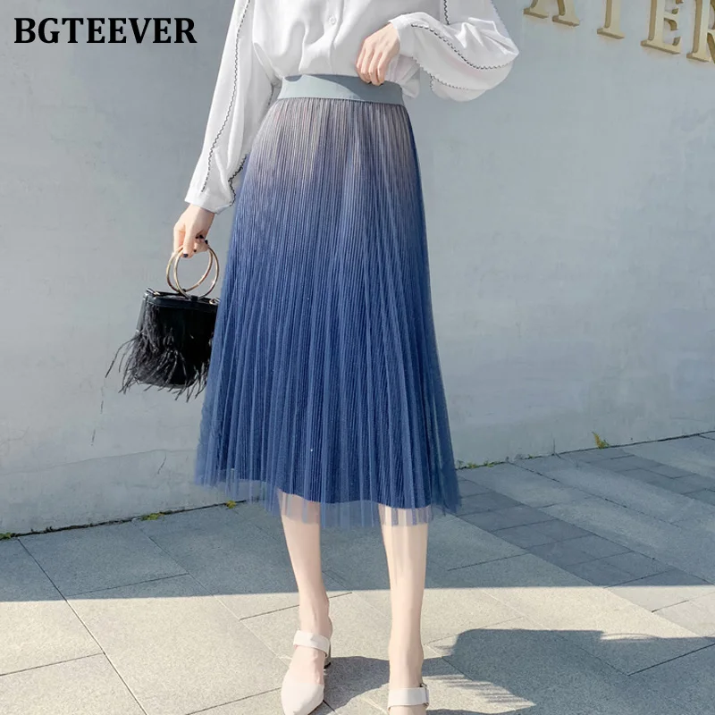 Женская многослойная сетчатая юбка BGTEEVER длинная Плиссированная Тюлевая