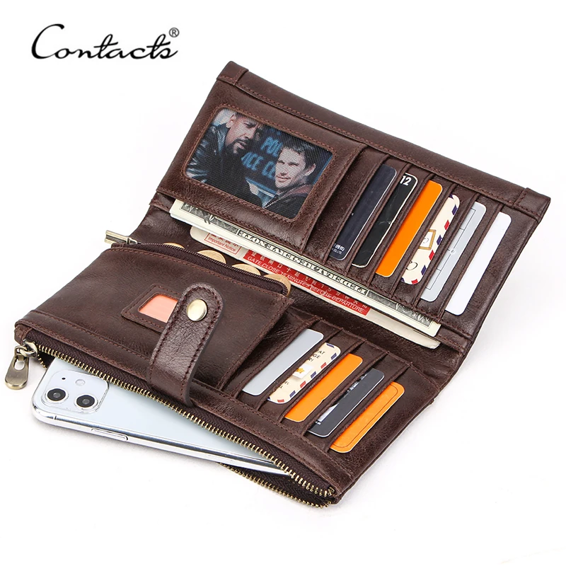 CONTACT'S Длинный кошелек для мужчин из натуральной кожи кошельки RFID Блокировка