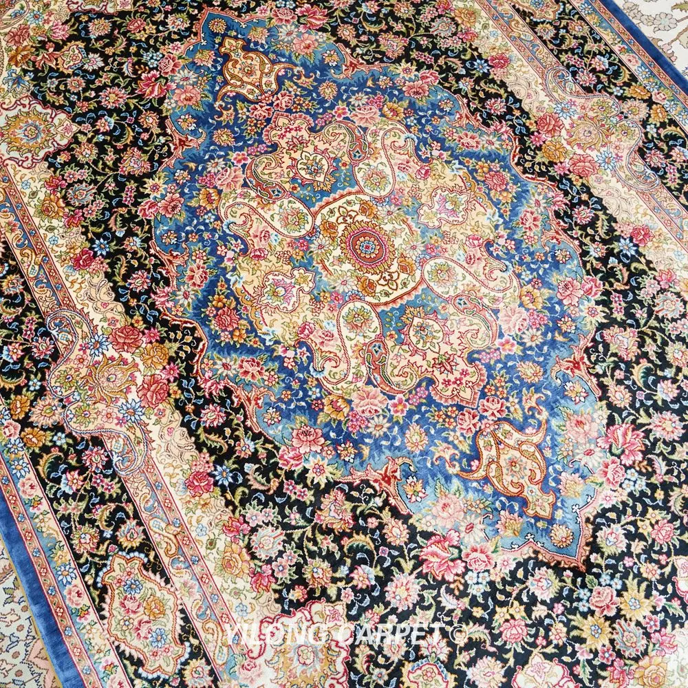 YILONG 4 'x 6' Восточный шелковый ковер черный медальон выгодные шелковые коврики