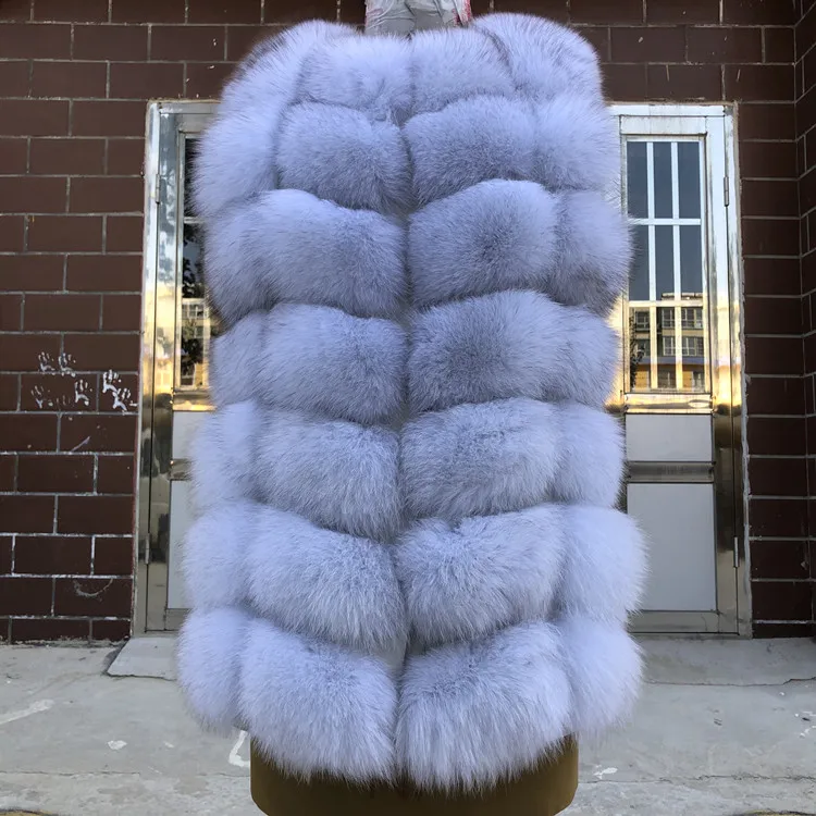 Blue Fox Ecru-good Новинка, модный жилет из натурального Лисьего меха, жилет, женский короткий жилет без рукавов, зимний толстый теплый Роскошный натуральный жилет - Цвет: Blue Fox Ecru-good