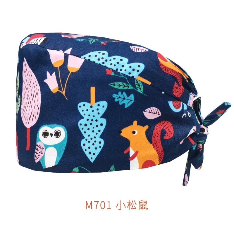 

2021Clearance Pattern Scrub Cap Tie Back Working Hat 100% Cotton Washable Sweatband Beautician Dust Proof Scrub Caps