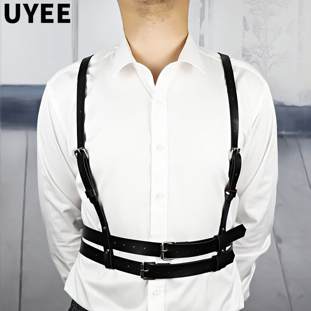 

UYEE Sexy Body Chest Gothic Harness Punk Leather Garter Straps Lingerie For Men Gay Bondage Costume Clubwear Clothes