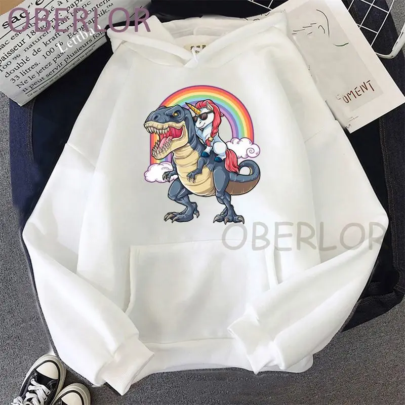 

Kawaii единорога верхом на T-Rex в парк развлечений Модные женские толстовки с капюшоном и принтом уличный стиль Харадзюку женские топы хорошего...