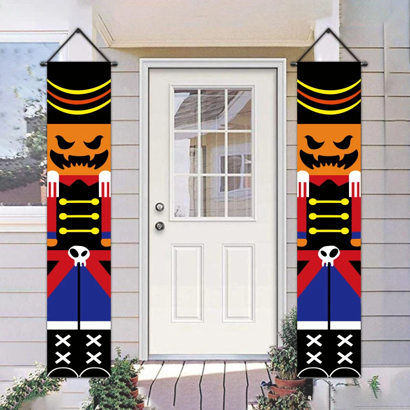

Halloween Couplet Skeleton Funny Holiday Decoration Props Door Curtain Banner Polyester Cloth Flag Hanging Pumpkin Ghost