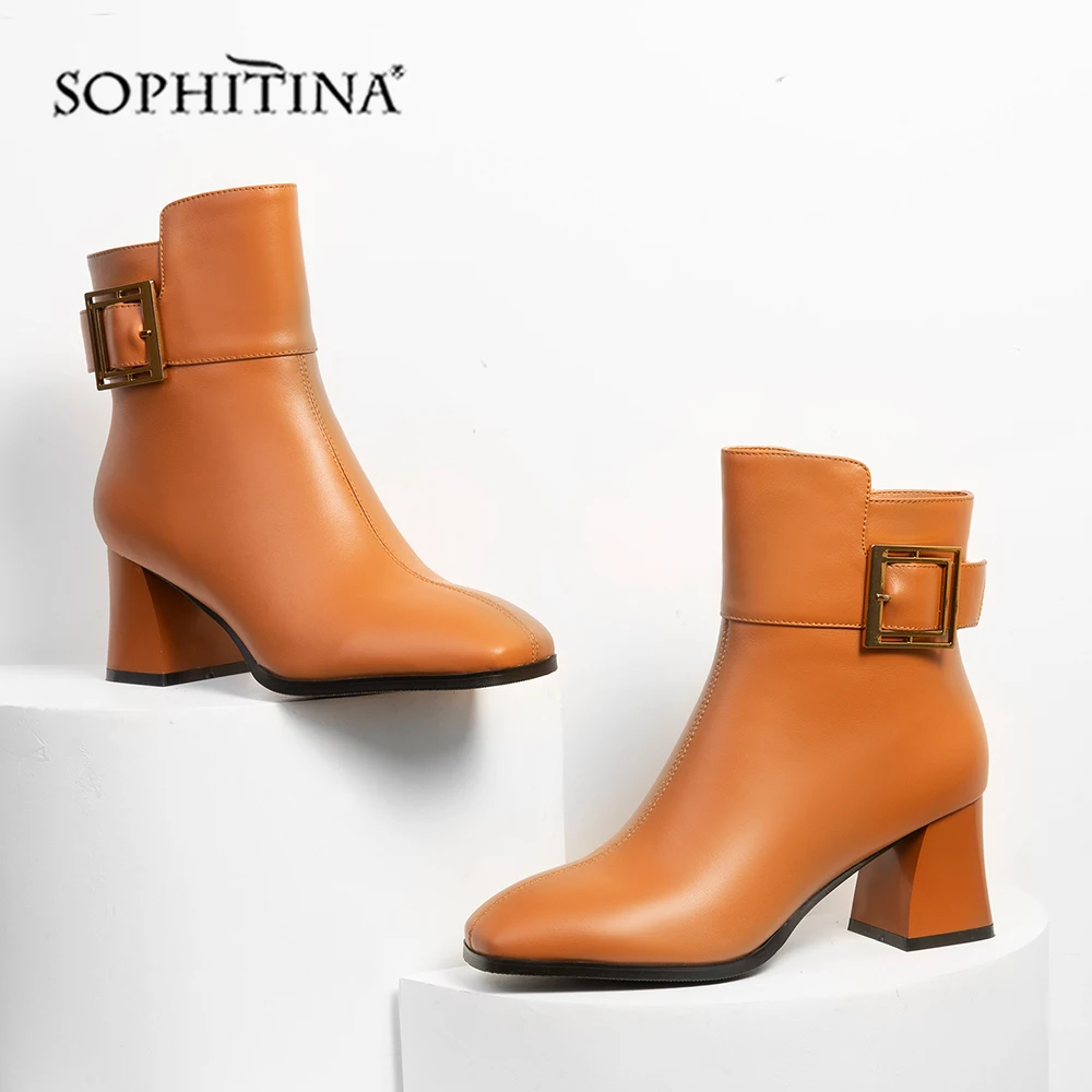 Женские ботинки на высоком каблуке SOPHITINA зимние однотонные из натуральной кожи с