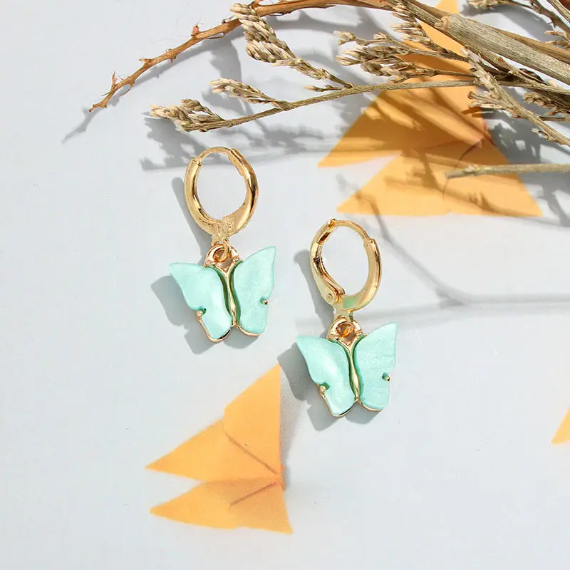 Корейские милые висячие серьги JJFOUCS в виде бабочек для женщин модные акриловые