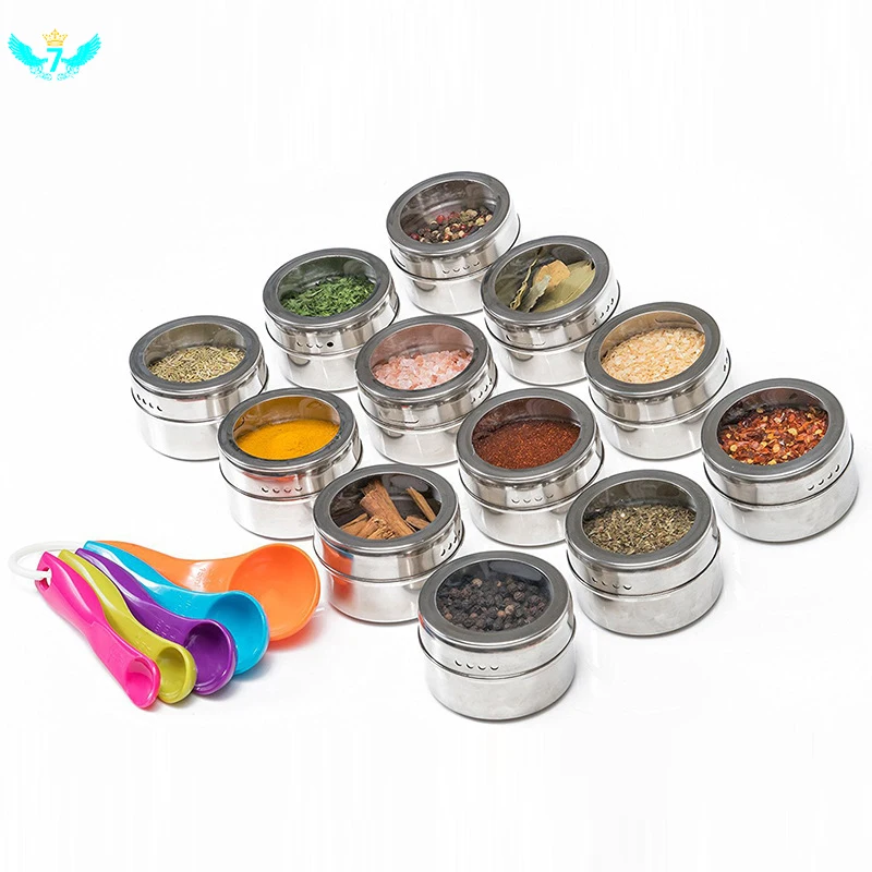 

Magnetic Spice Jars Kitchen Spice Bottle Stainless Steel Seasoning Can Visible Lid Salt Pepper Shaker Condiment Storage DWH5