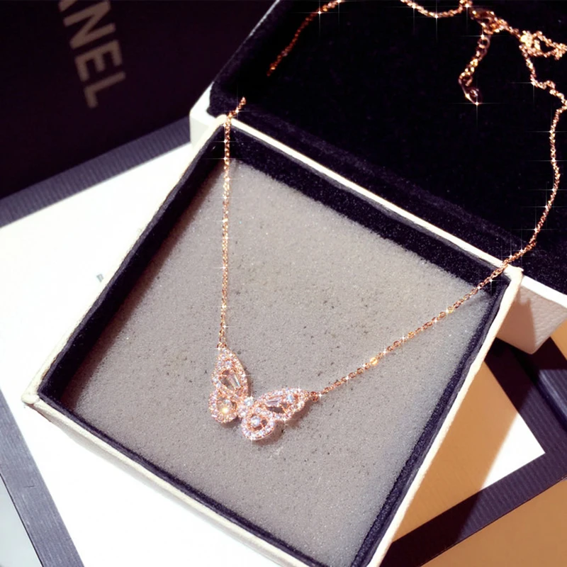 

Ins Hot Sale Luxury Top Quality Butterfly Necklace for Women Romantic Bling Cubic Zircon Collar Delicate Kolye Jewelry Pendant
