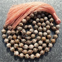 8mm natural veins stone 108 beads handmade tassel necklace chakra spiritua japa yoga religious mala spirituality wristband