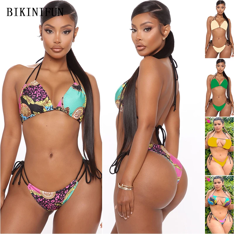 

New Sexy Strappy String Swimsuit Women Triangle Beachwear Backless Halter Swimwear S-5XL Girl Plus Size Bathing Suit Bikini Set