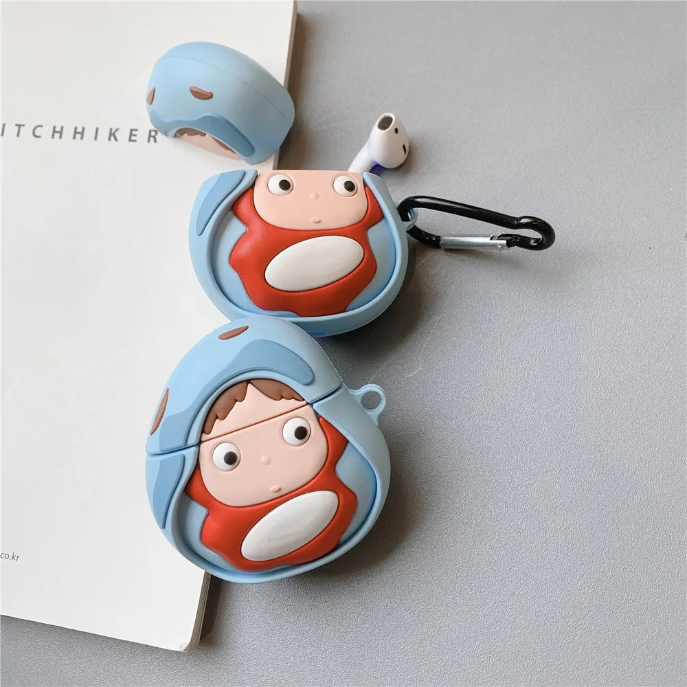 Ponyo On The Cliff Silicone Earphone Case For Apple Airpods Soft Rubber Cute Anime Protective Carabiner Key Chains Hooks Bag | Электроника