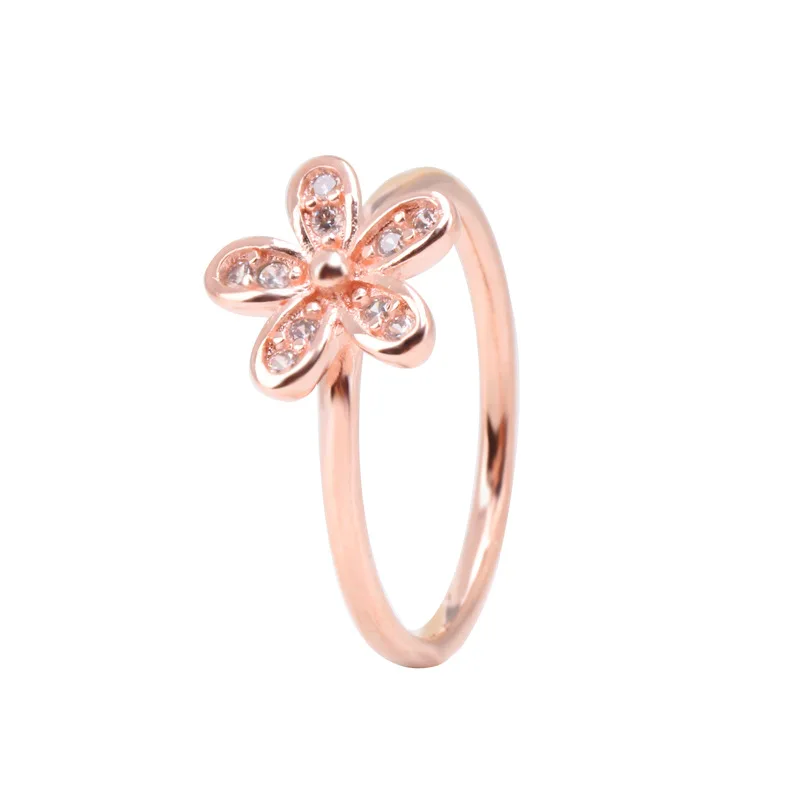 

100% 925 Sterling Silver Pan Ring Classic Rose Gold Daisy Hot Dazzling Daisy Ring For Women Wedding Party Gift Fashion Jewelry