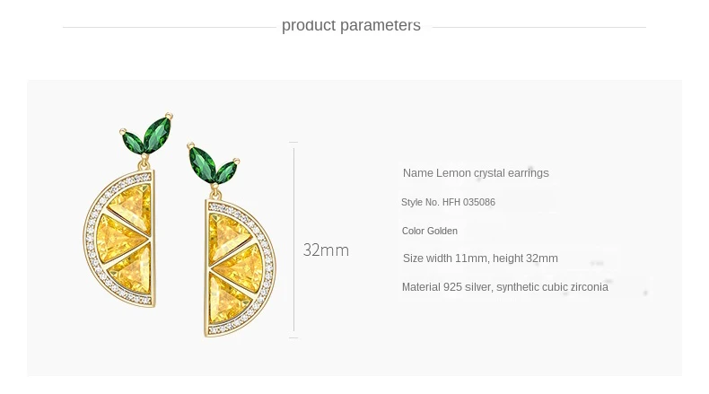 

Sterling Silver Tropical beach High-end Brand Jewelry Lemon Crystal Earrings Women ins Hallyu Fresh and Cute Fruit Ear Jewelry