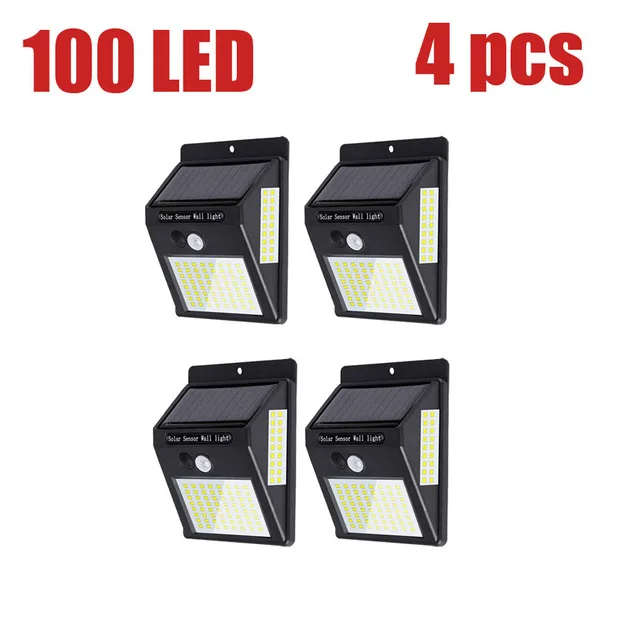4pcs 100 светодиодный светильник на солнечной батарее с датчиком движения PIR, уличный солнечный светильник, садовый светильник на солнечной батарее, водонепроницаемый энергосберегающий уличный светильник - Испускаемый цвет: 4pcs