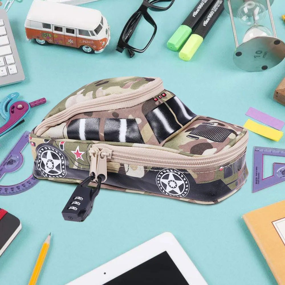 

2 Pack Pencil Case Off-Road Car Pencil Pen Punch Case with Lock Stationery Organizer Large Capacity Zipper Bag for Highlighters