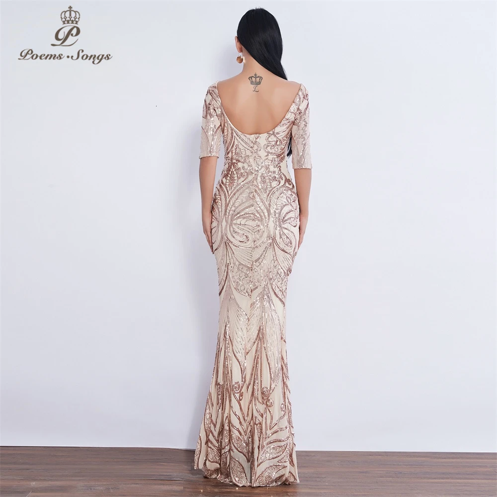 Half sleeve Butterfly style Sequin Evening dress vestido de festa formal mermaid vestido de noche robe de soiree prom dress