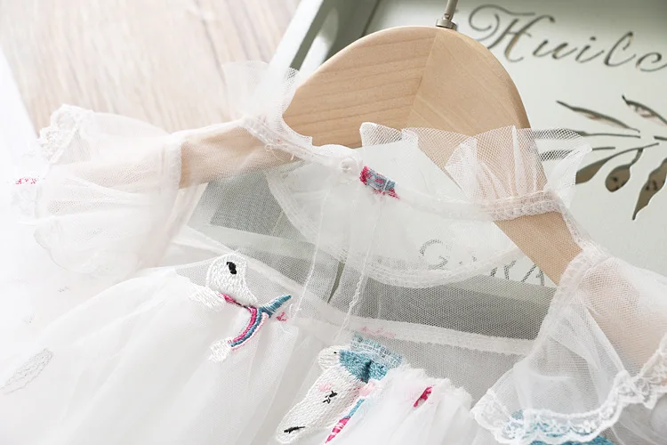 Платье принцессы для маленьких девочек кружевное платье с единорогом на осень