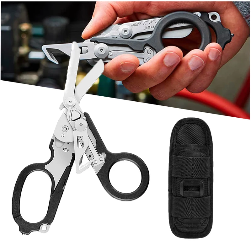 

6 In1 Outdoor Emergency Response Shears Multifunction Folding Scissors With Strap Cutter and Glass Breaker Safety Accessories