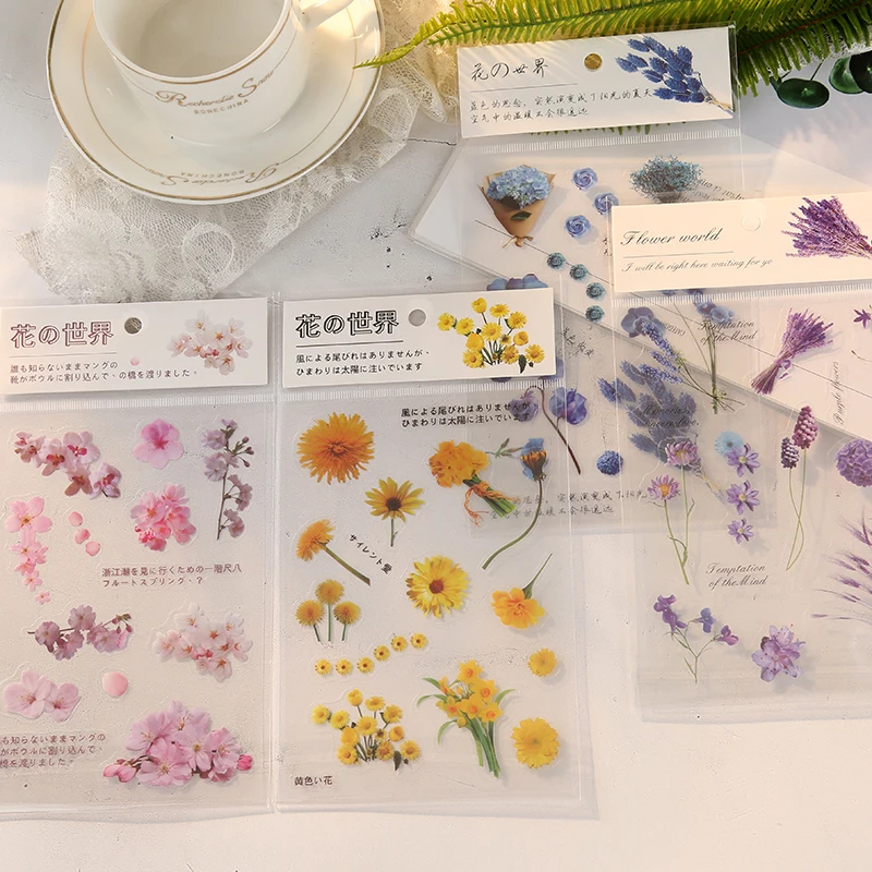 

Flowers PET Stickers aesthetic Decorative waterproof Stick Labels for Car Luggage Suitcase Toys for Children Computer Notebook